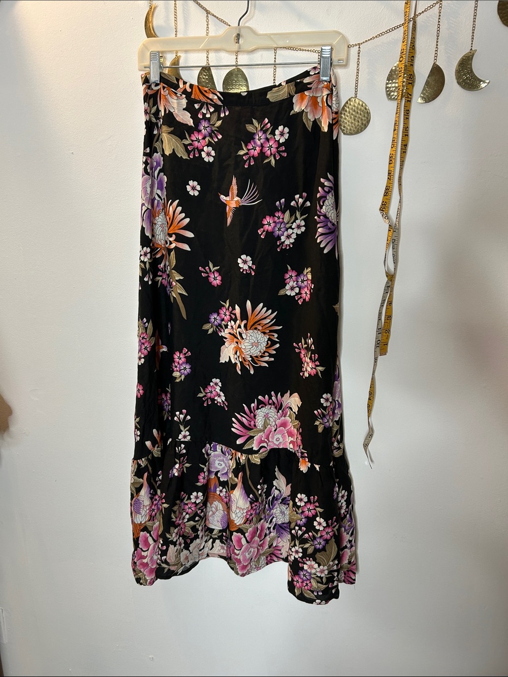 Black Floral Midi Skirt with Pink & Purple Blooms - Picture 2 of 8